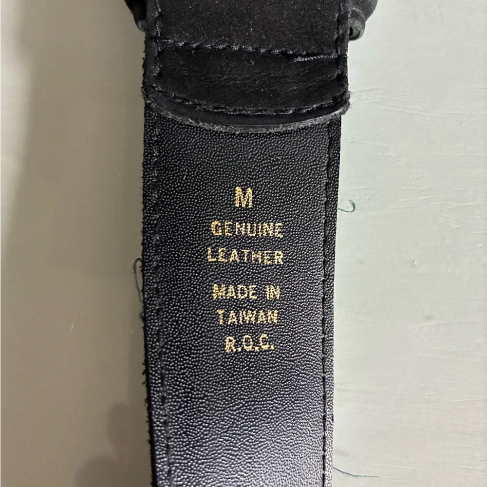 Express Black Genuine Leather Belt with Gold Lettering
